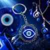 Creative blue evil eye key pendant, personalized anti-loss key chain, fashionable and trendy accessories, gift items, keychain accessories, keychain rings, keychain rings, keychain accessories, keychains Specification image